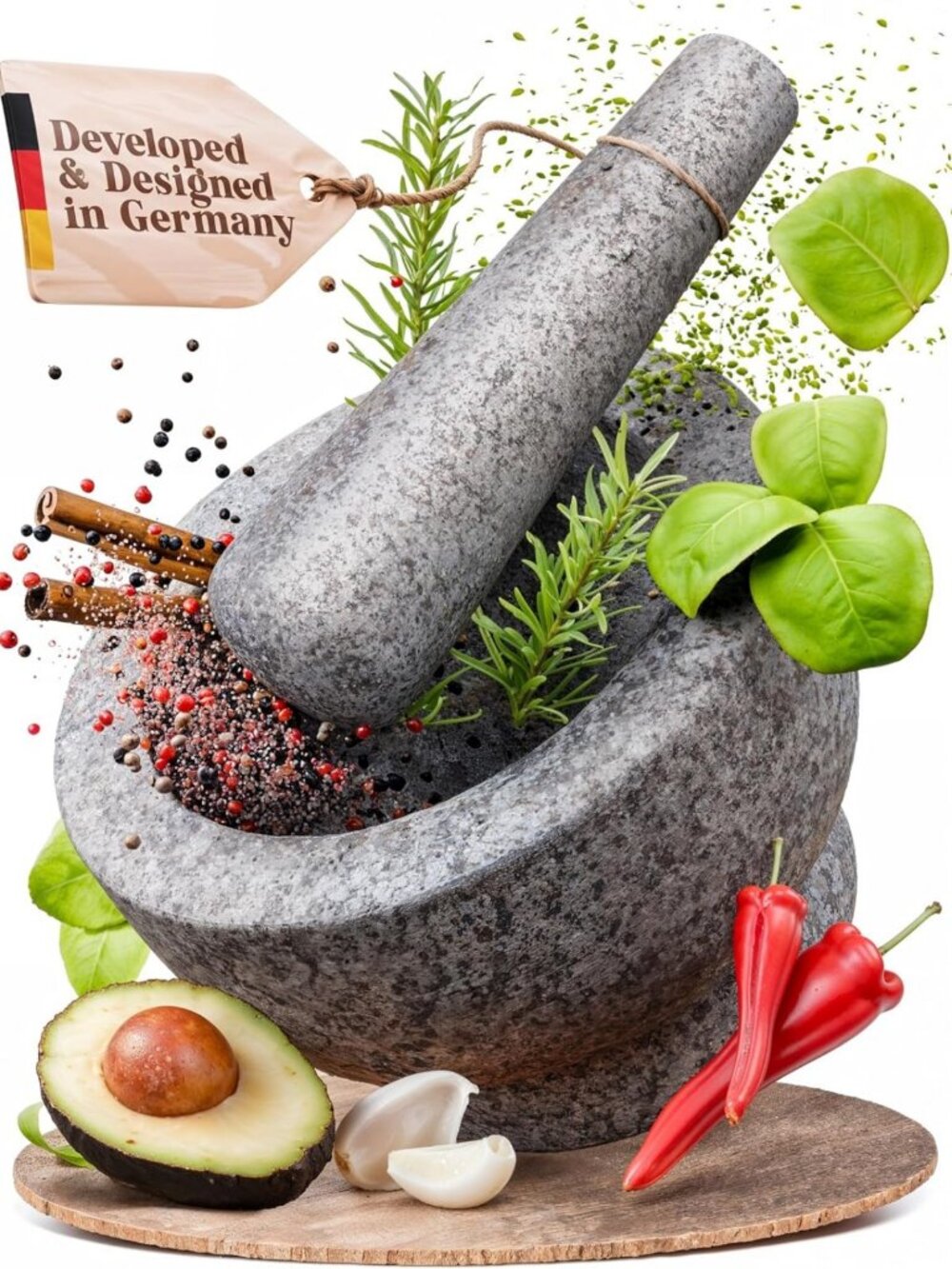 Stylish Gray Mortar and Pestle Set - 2-Cup Capacity for Cooking & Spices